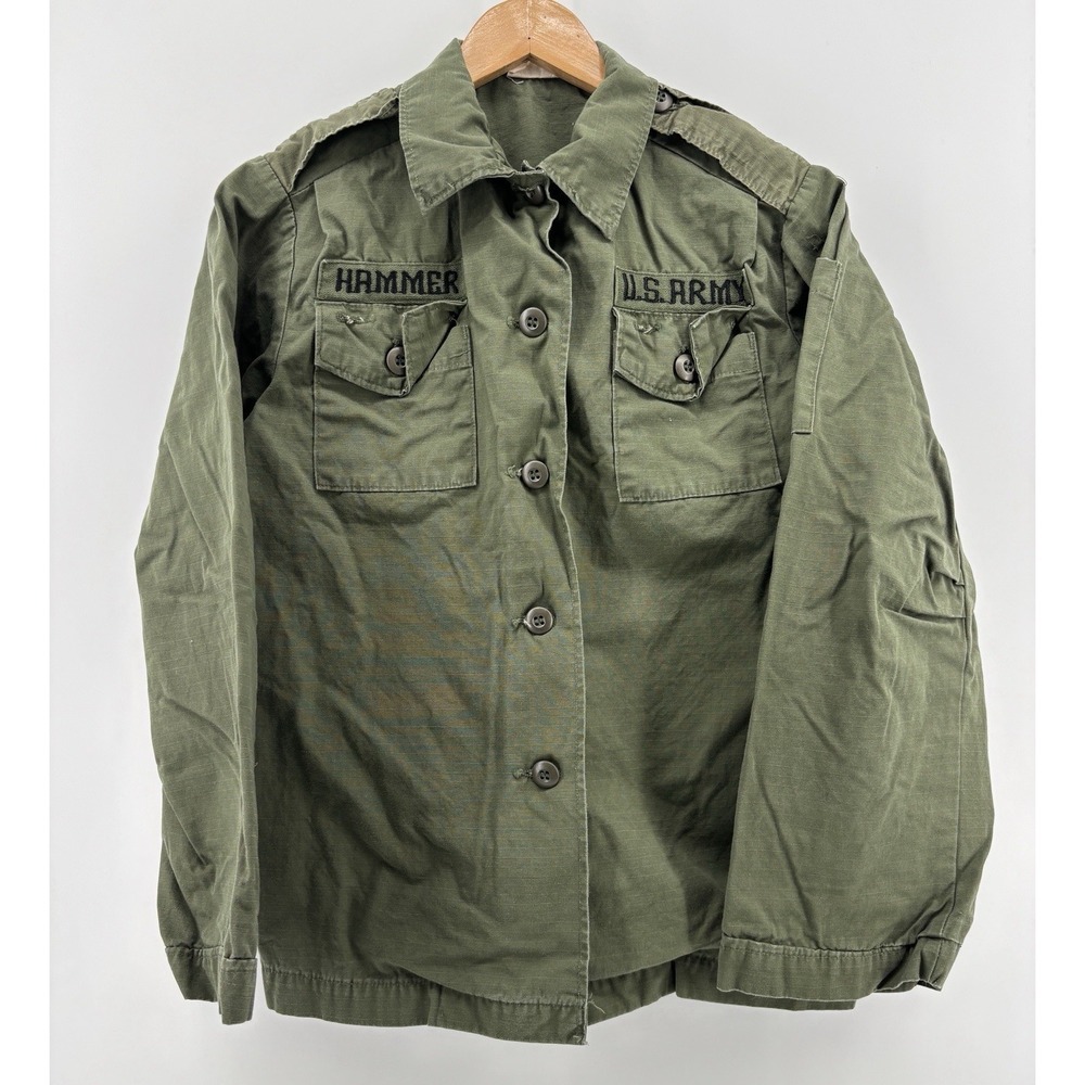 US Army Vietnam Woman Shirt Fatigue OG-107 Poplin Utility Coat Green 14 Vintage